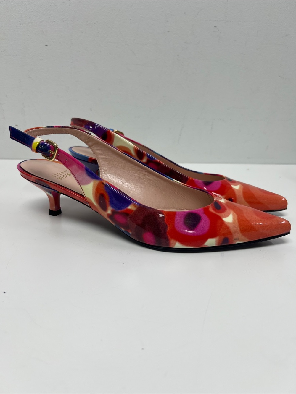 Stuart Weitzman Multicolor Floral Slingback Kitten Heels